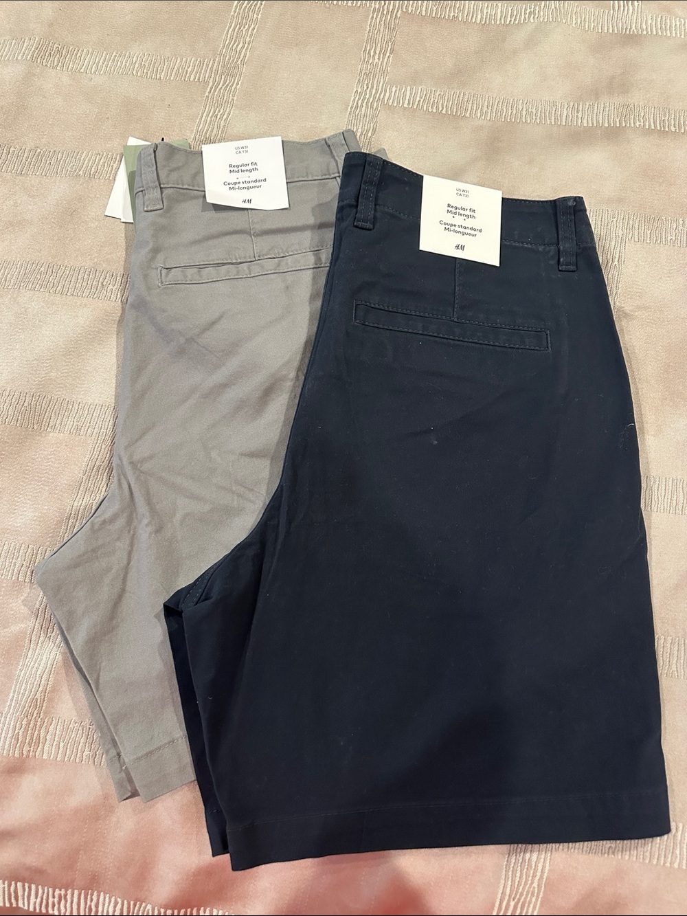 Men's Classic Chino Shorts in Navy Blue and Gray